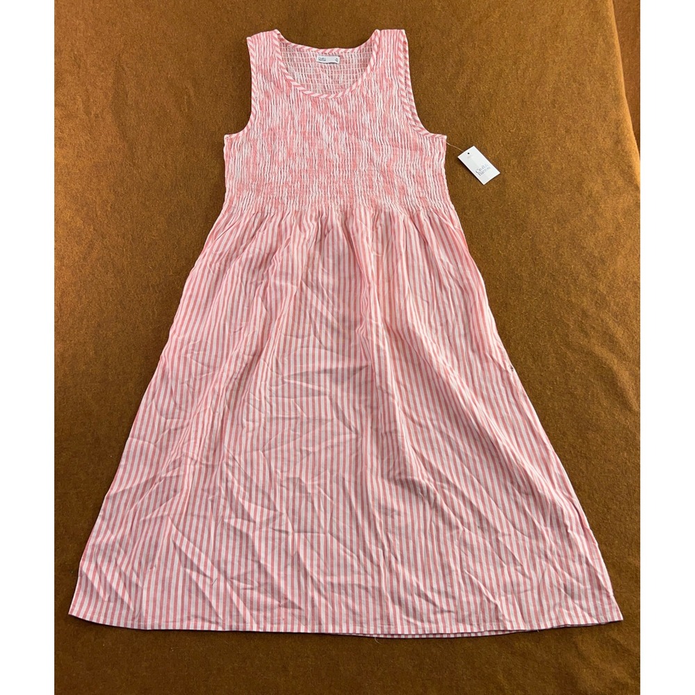 Croft & Barrow Womens XL Pink Striped Smocked Sleeveless Midi Dress *Flaw